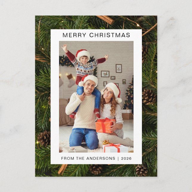 Elegant Minimal Christmas | Modern Family 1 Photo Holiday Postcard (Front)