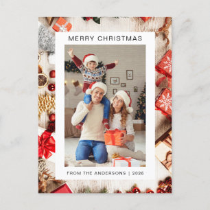 Elegant Minimal Christmas Modern Family 1 Photo Holiday Postcard