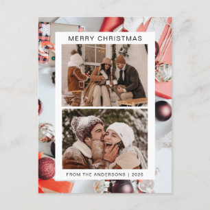 Elegant Minimal Christmas Modern Family 2 Photo Holiday Postcard