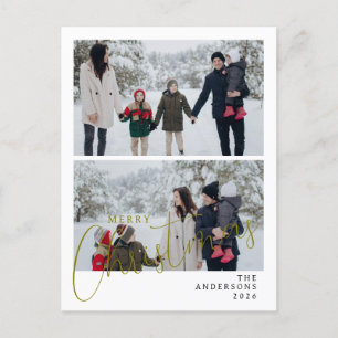 Elegant Minimal Christmas Modern Family 2 Photo Holiday Postcard