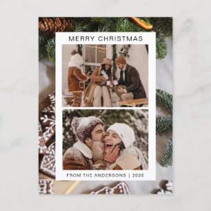 Elegant Minimal Christmas Modern Family 2 Photo Holiday Postcard