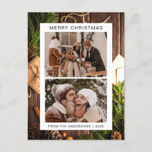 Elegant Minimal Christmas Modern Family 2 Photo Holiday Postcard