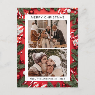 Elegant Minimal Christmas   Modern Family 2 Photo Holiday Postcard