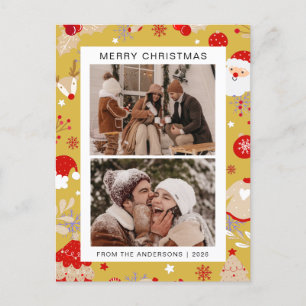 Elegant Minimal Christmas Modern Family 2 Photo Holiday Postcard