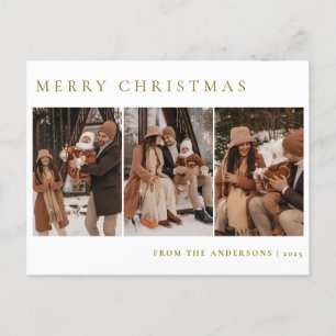 Elegant Minimal Christmas Modern Family 3 Photo Holiday Postcard
