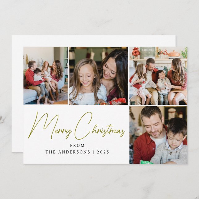 Elegant Minimal Christmas | Modern Family 4 Photo  Holiday Card (Front/Back)