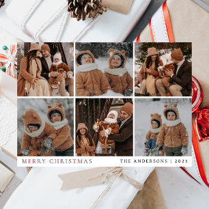 Elegant Minimal Christmas Modern Family 6 Photo Holiday Card