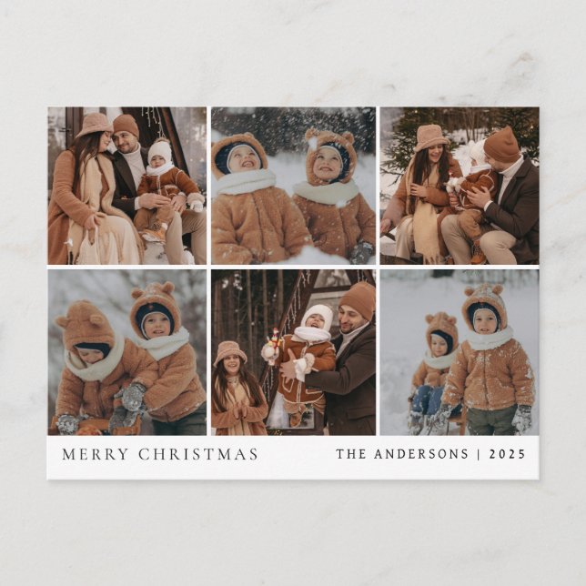 Elegant Minimal Christmas | Modern Family 6 Photo Holiday Postcard (Front)