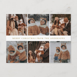 Elegant Minimal Christmas Modern Family 6 Photo Holiday Postcard
