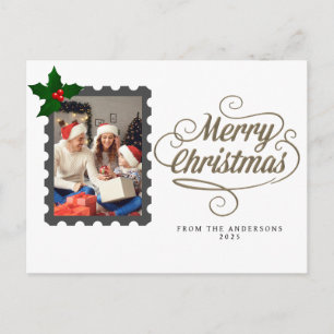 Elegant Minimal Christmas Modern Family Photo Holiday Postcard
