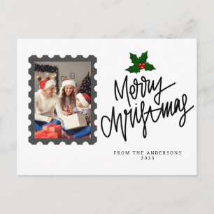Elegant Minimal Christmas Modern Family Photo Holiday Postcard