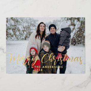 Elegant Minimal Christmas   Modern Family Portrait Foil Holiday Card