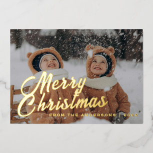 Elegant Minimal Christmas Modern Family Portrait Foil Holiday Card