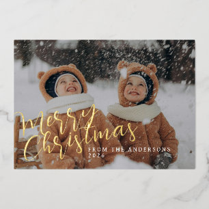 Elegant Minimal Christmas   Modern Family Portrait Foil Holiday Card