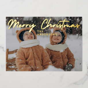Elegant Minimal Christmas Modern Family Portrait Foil Holiday Card