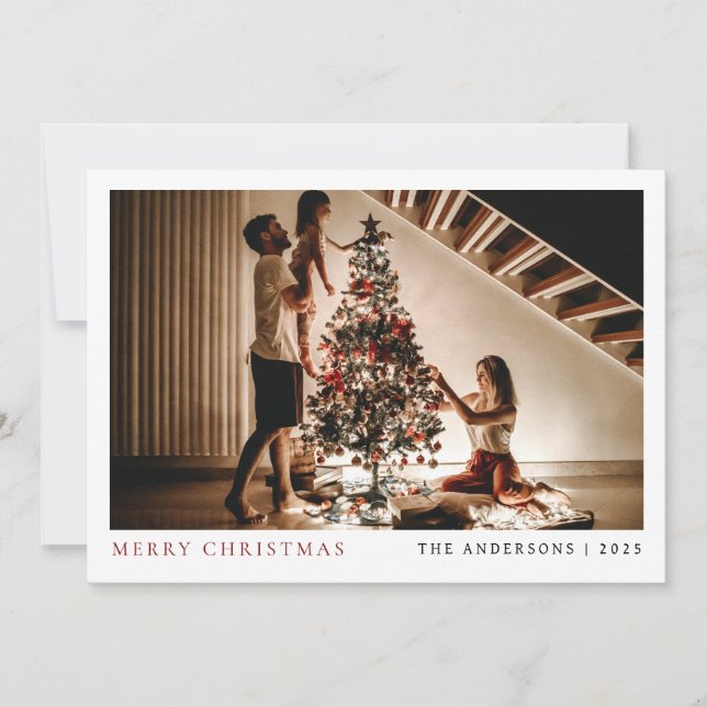 Elegant Minimal Christmas | Modern Family Portrait Holiday Card (Front)