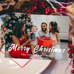 Elegant Minimal Christmas Modern Family Portrait Holiday Card