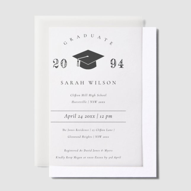Elegant Minimal Clean Simple Graduation Party Vellum Invitations (Offset)