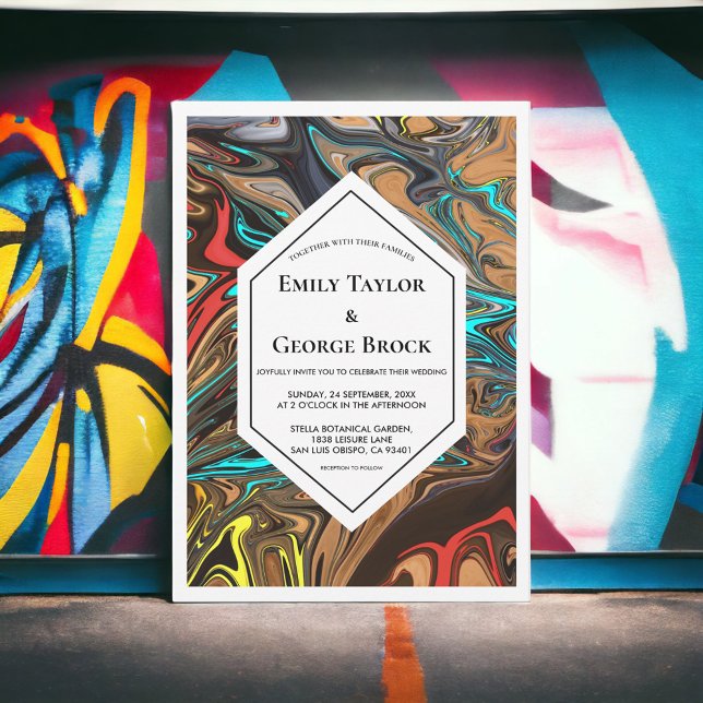 Elegant Minimal Colourful Waves Abstract Wedding Invitation (Creator Uploaded)