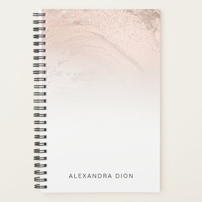 Elegant minimal copper rose gold glitter marble planner (Front)