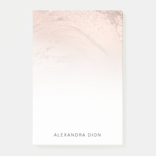 Elegant minimal copper rose gold glitter marble post-it notes (Front)