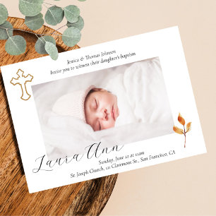 Elegant Minimal Cross Baby Photo Baptism Invitation
