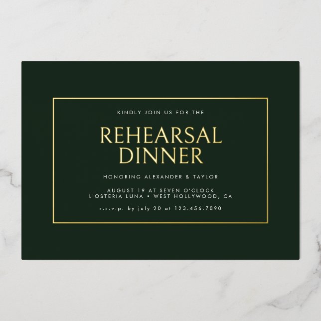 Elegant Minimal Dark Green Golden Frame Rehearsal (Front)