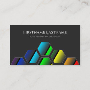 Elegant minimal dark grey rainbow colors hexagon b business card
