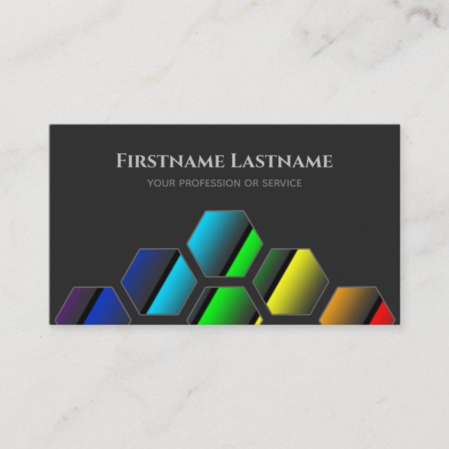 Elegant minimal dark grey rainbow colours hexagon  business card (Front)