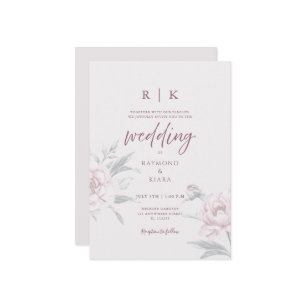 Elegant Minimal Dusky Pink Peony Floral Wedding  Invitation