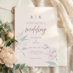 Elegant Minimal Dusky Pink Peony Floral Wedding  Invitation
