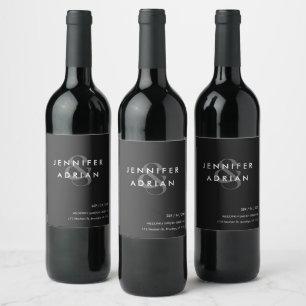 Elegant Minimal Eerie Black Modern Wedding Wine La Label