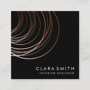 Elegant minimal faux rose gold geometric black square business card