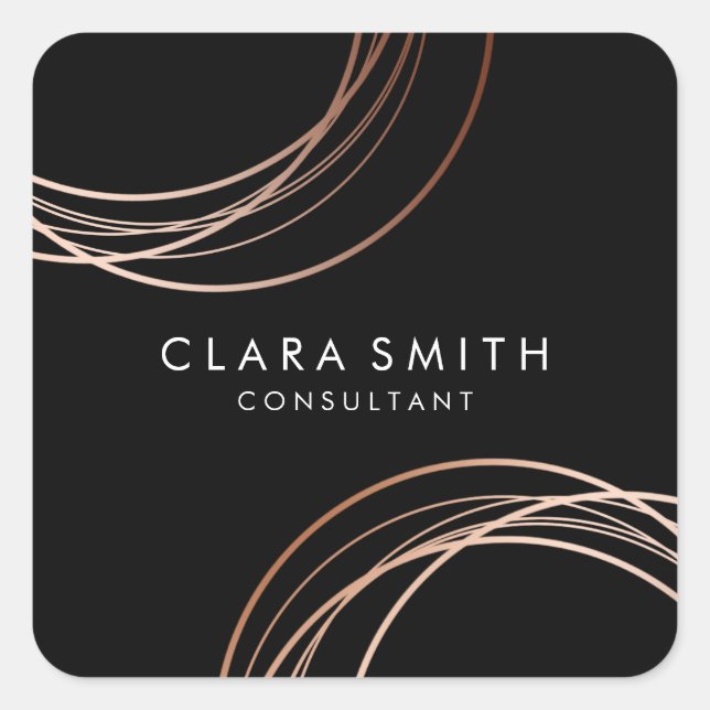 Elegant minimal faux rose gold geometric black square sticker (Front)
