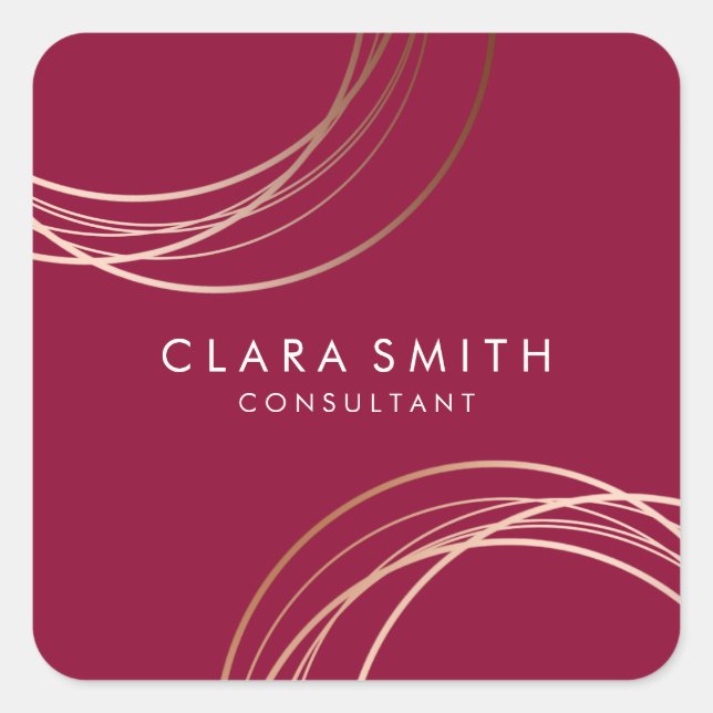 Elegant minimal faux rose gold geometric burgundy square sticker (Front)
