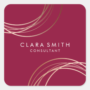 Elegant minimal faux rose gold geometric burgundy square sticker
