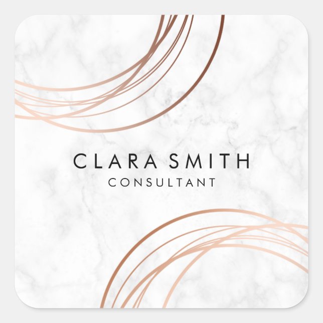 Elegant minimal faux rose gold geometric marble square sticker (Front)