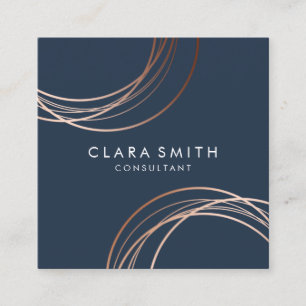 Elegant minimal faux rose gold geometric navy blue square business card