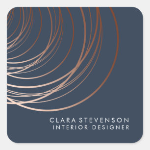 Elegant minimal faux rose gold geometric navy blue square sticker