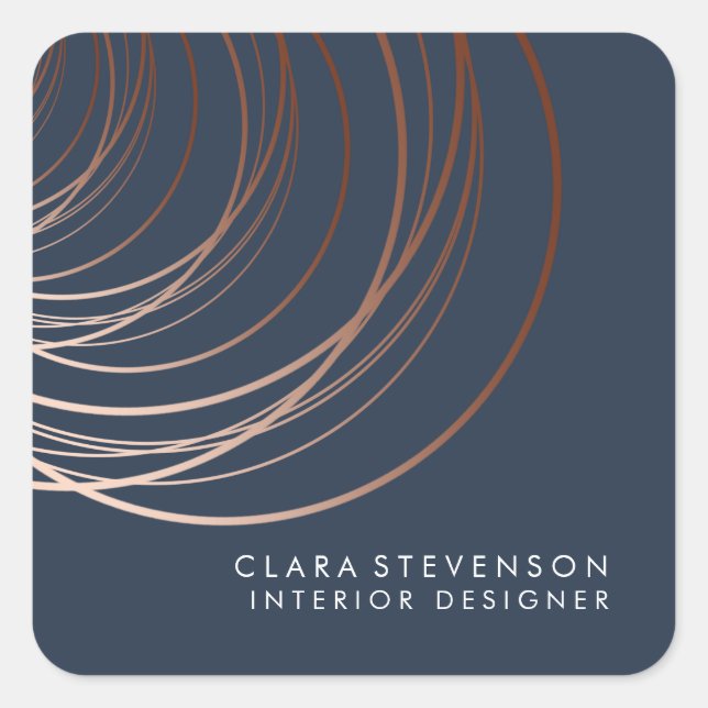 Elegant minimal faux rose gold geometric navy blue square sticker (Front)