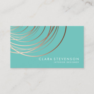 Elegant minimal faux rose gold geometric teal business card