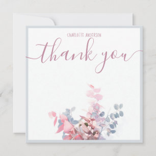 Elegant Minimal Floral Light Blue Thank You Name Card