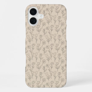 Elegant Minimal Floral Line Pattern iPhone 16 Plus Case