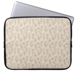 Elegant Minimal Floral Line Pattern Laptop Sleeve