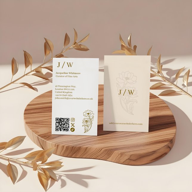 Elegant Minimal Floral Logo Monogram QR Code Business Card (Elegant Minimal Floral Logo Monogram QR Code Business Card)