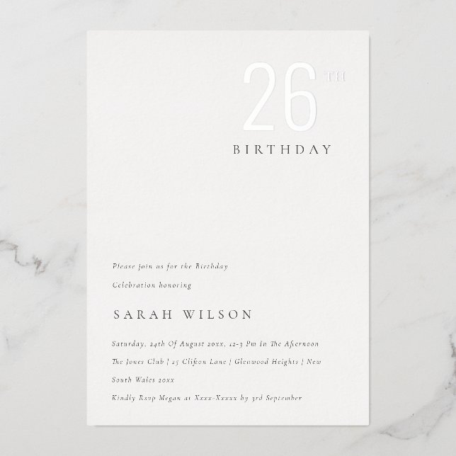 Elegant Minimal Foil Silver Any Age Birthday (Front)