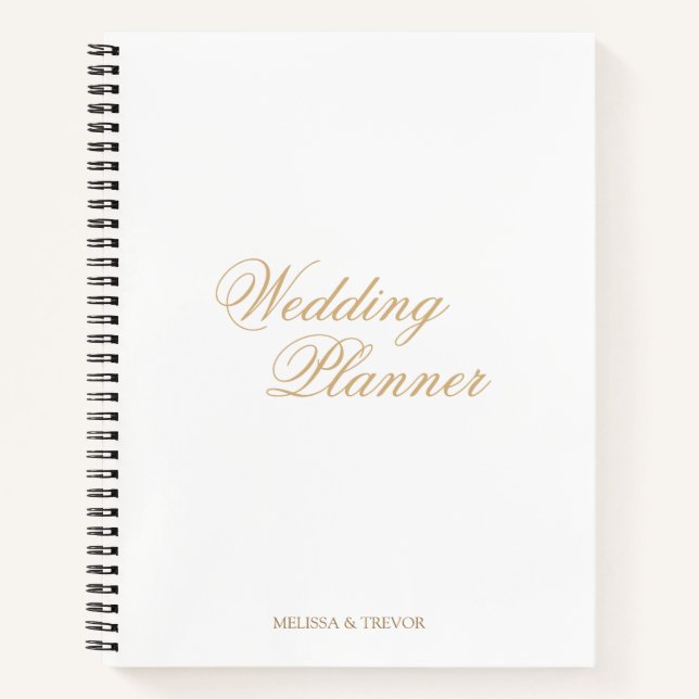 Elegant Minimal Formal Gold Script Wedding Planner Notebook (Front)