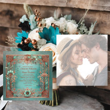 Elegant Minimal Frame Copper Turquoise Wedding 