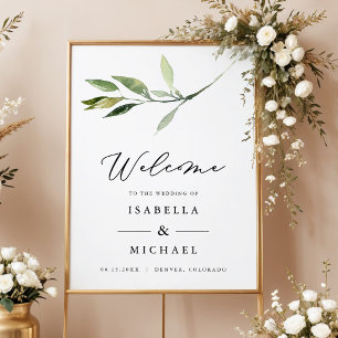 Elegant Minimal Garden Greenery Wedding Welcome Poster