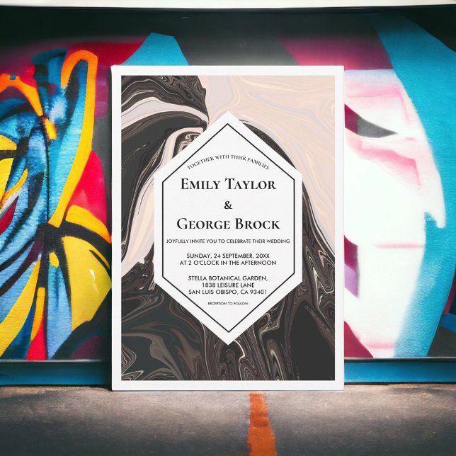 Elegant Minimal Geometric Black And White Wedding Invitation (Creator Uploaded)